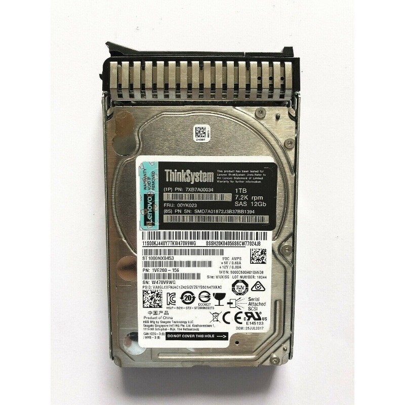 7XB7A00034 for Lenovo 00YK023 1TB 7.2K 2.5 SAS 12Gb Hot Swap 512n HDD Hard Drive