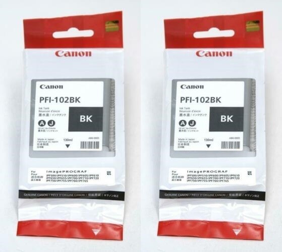 2 GENUINE CANON PFI-102BK BLACK INKS IMAGEPROGRAF IPF500 600 700 102 2022-2025