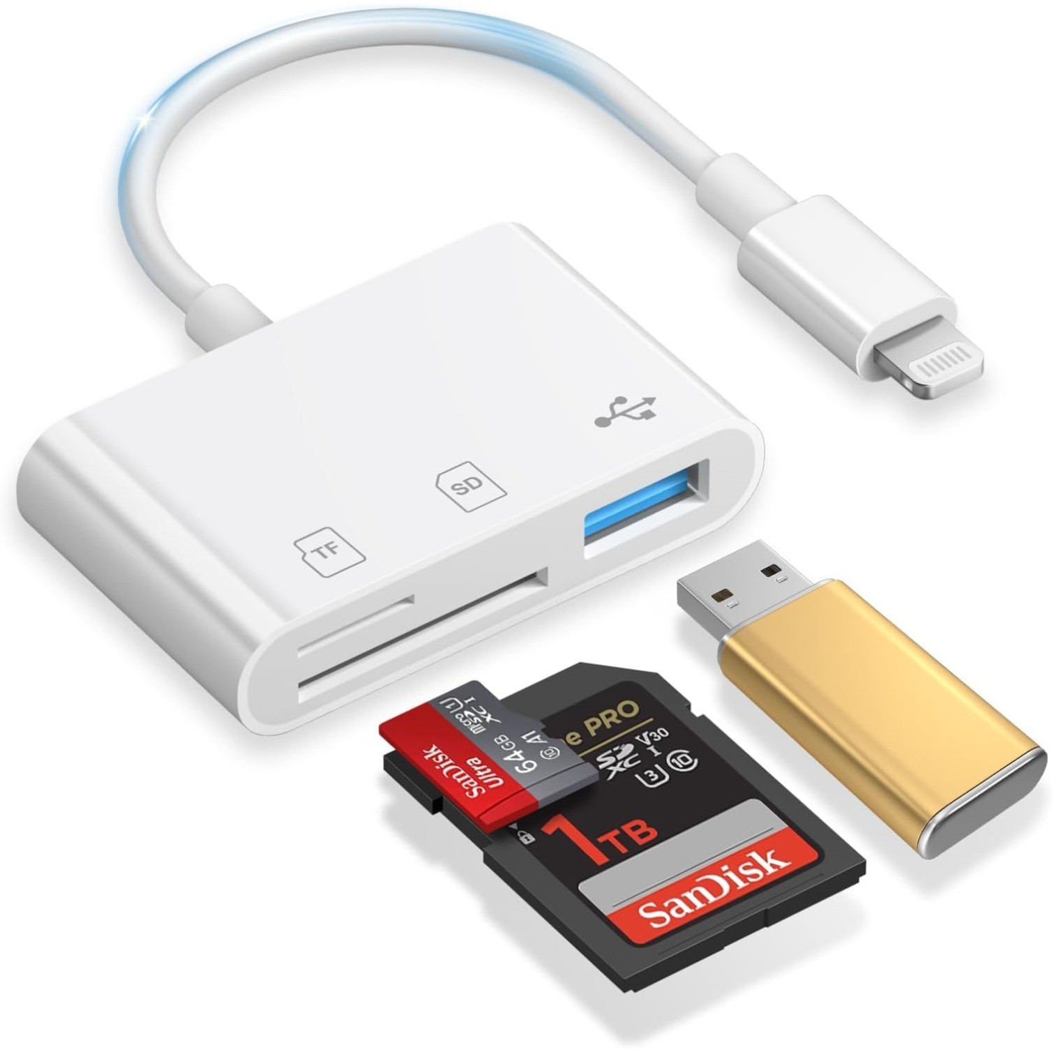 SD Card Reader for iPhone, 3-in-1 Lightning to SD Card Reader for iPhone 