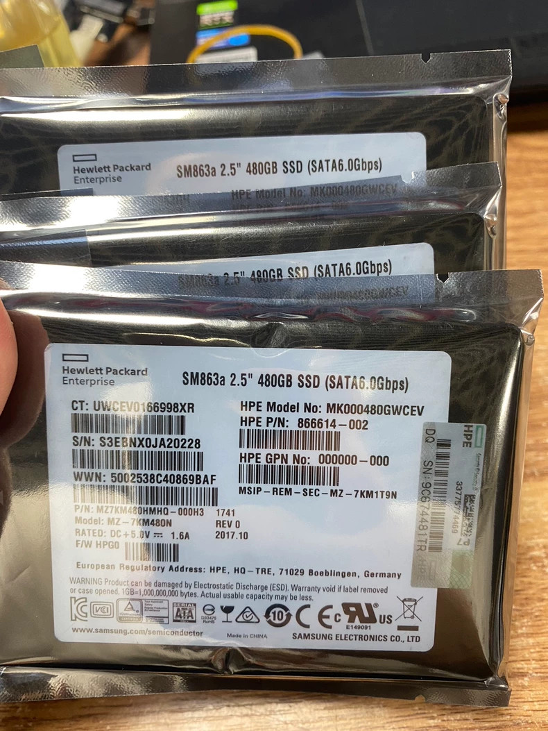 HPE Samsung SM863a 480G SSD SATA 2.5" 866614-002 MU MK000480GWCEV