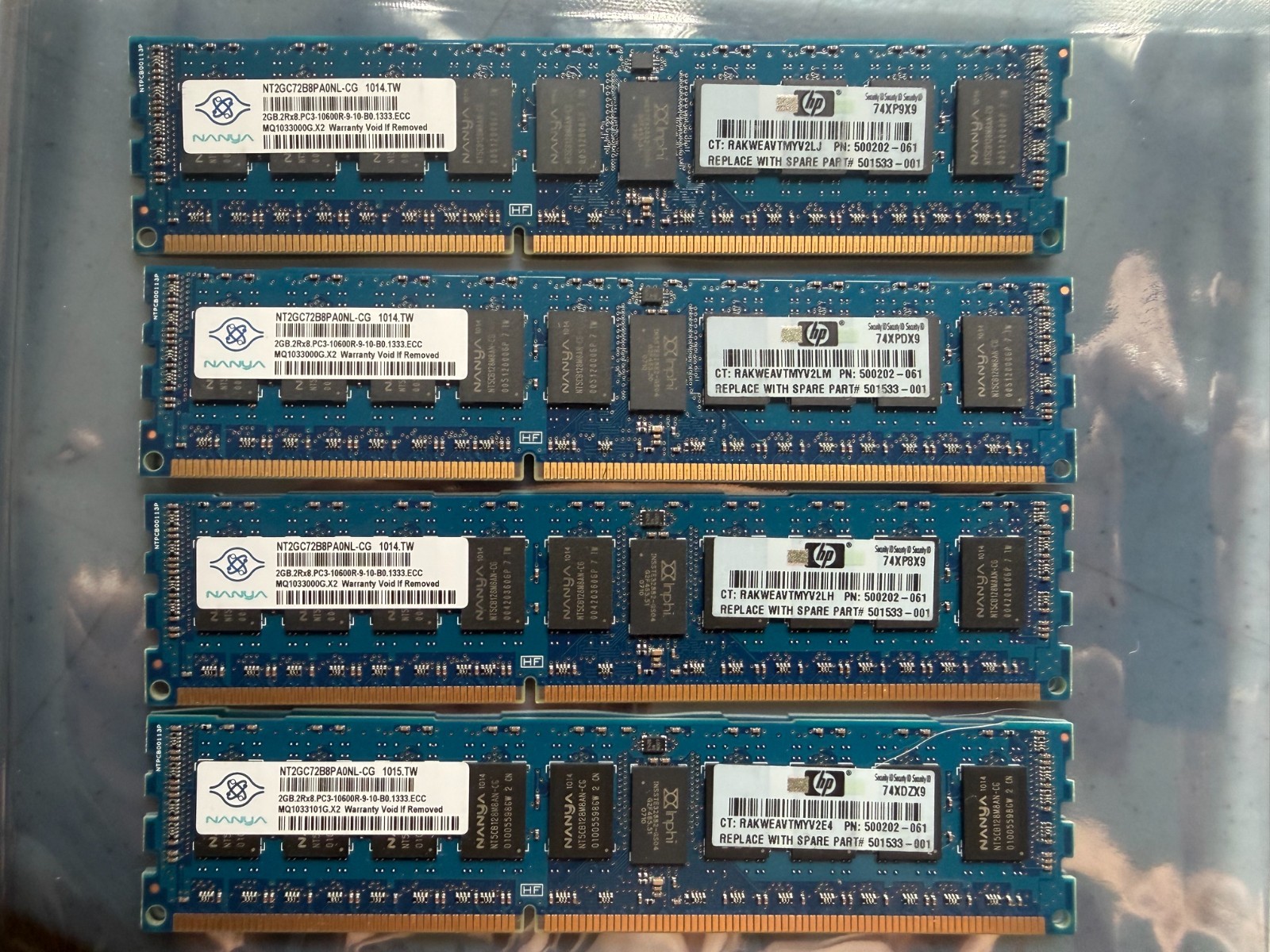 4PCS ~ HPE 500202-061 501533-001 2GB 2Rx8 PC3-10600R Server Memory - Nanya