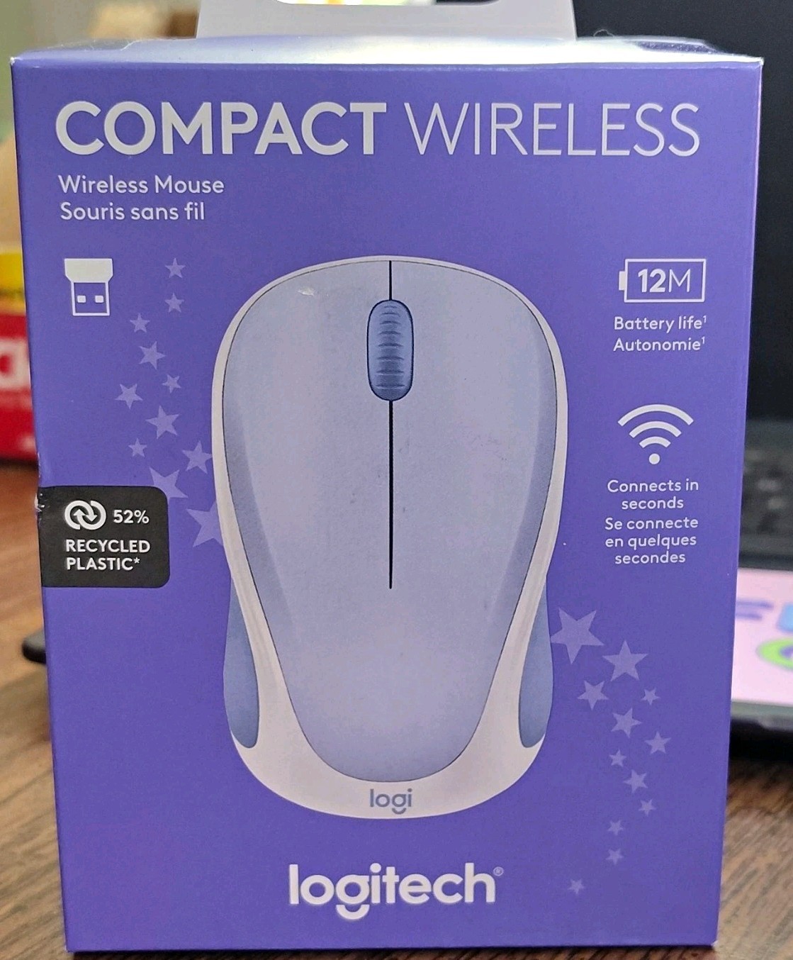 Logitech M317c Compact Wireless USB Optical Mouse 1000 DPI 3-Button Purple