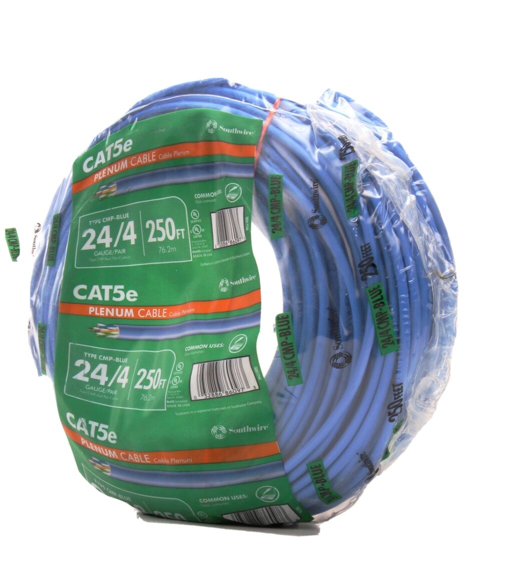 Southwire 250 ft. Blue 24/4 Solid CU CAT5e CMP (Plenum) Data Cable