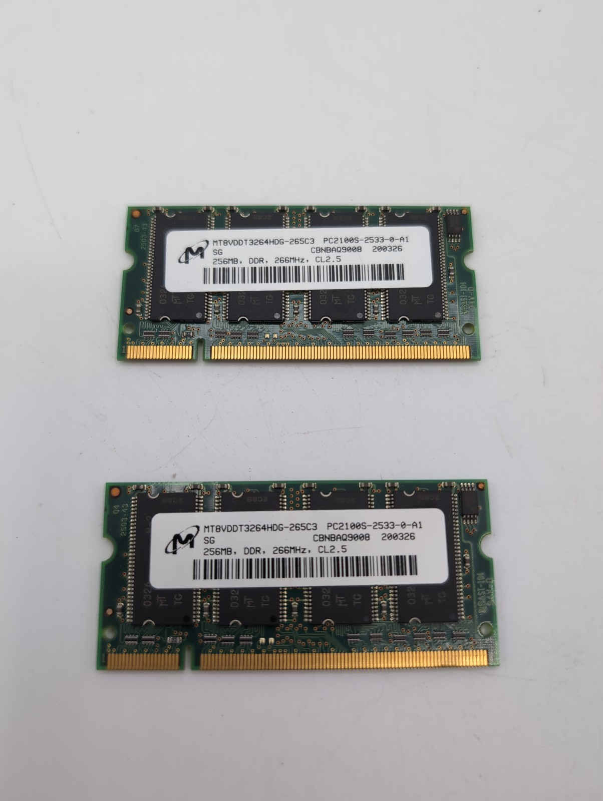 Micron PC2100S 256 MB SO-DIMM 266 MHz DDR Mem. (MT8VDDT3264HDG-265C3(NOT TESTED)