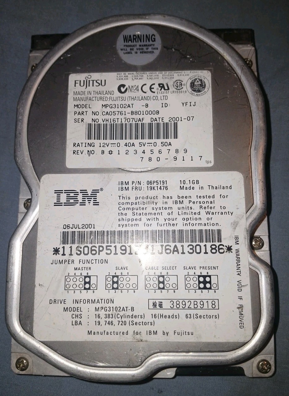  FUJITSU / IBM 10.1 GB 3.5 Hard Drive MPG3102AT-B CAO5761-B801000B Rev. No. B