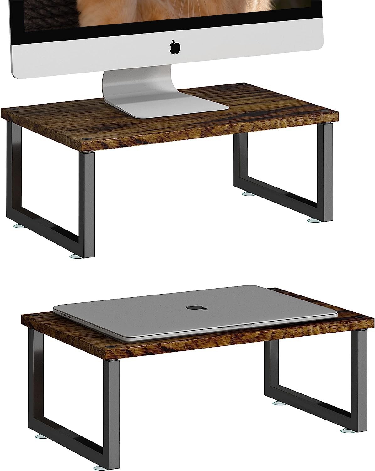 Simple Trending 2 Pack Monitor Stand Riser, Wood Desk Storage Organizer for Offi