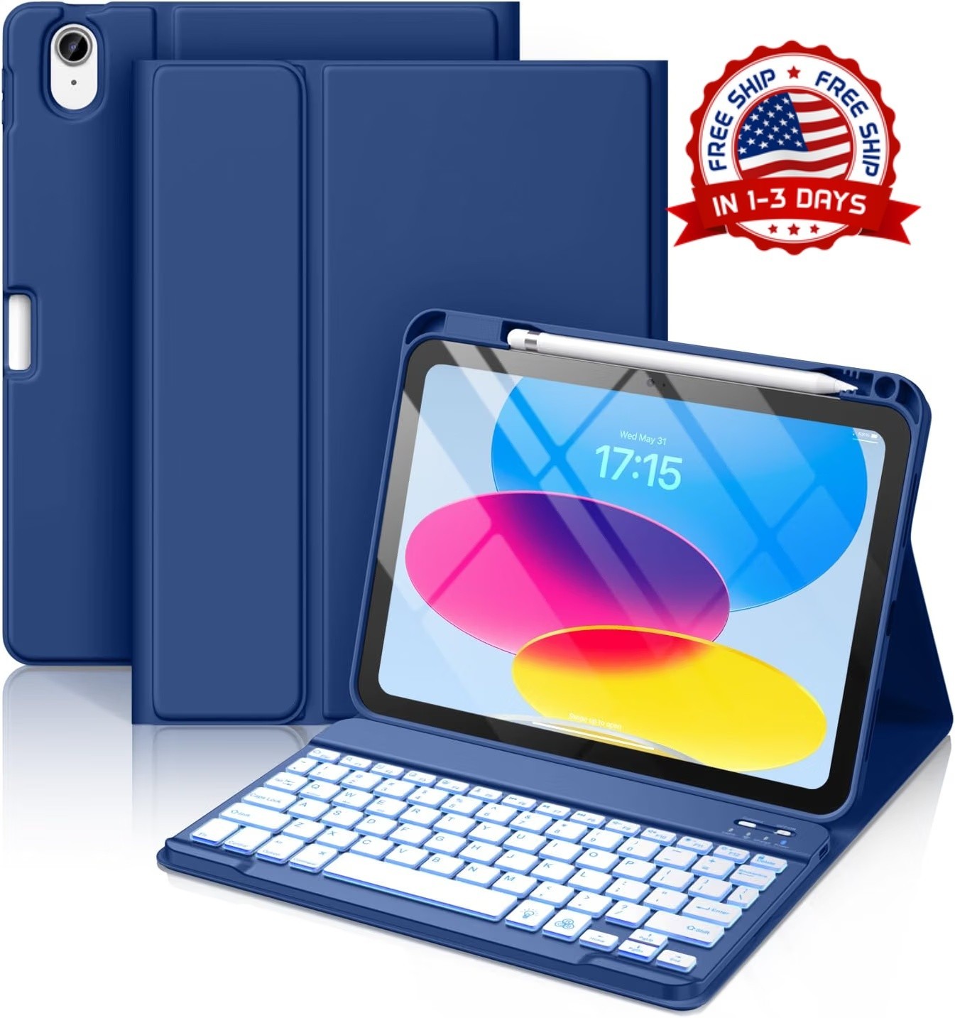 Funda con Teclado para iPad A16 11th 10th, Inalámbrica, Retroiluminada, 