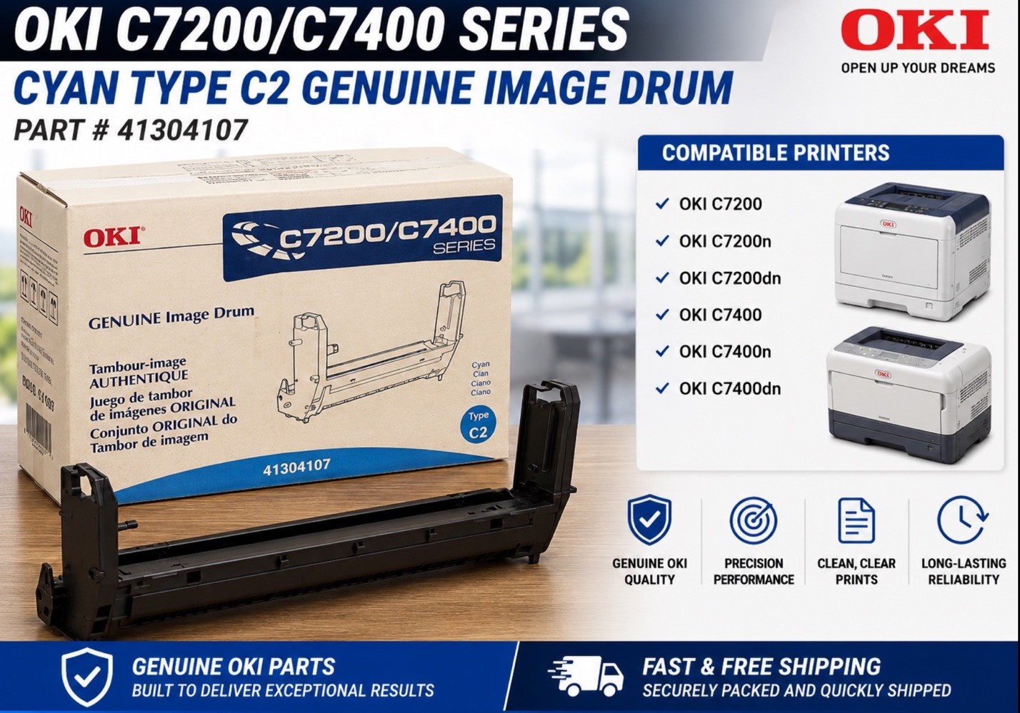 OKI C7200/C7400 Series Cyan Type C2 Genuine Image Drum 41304107