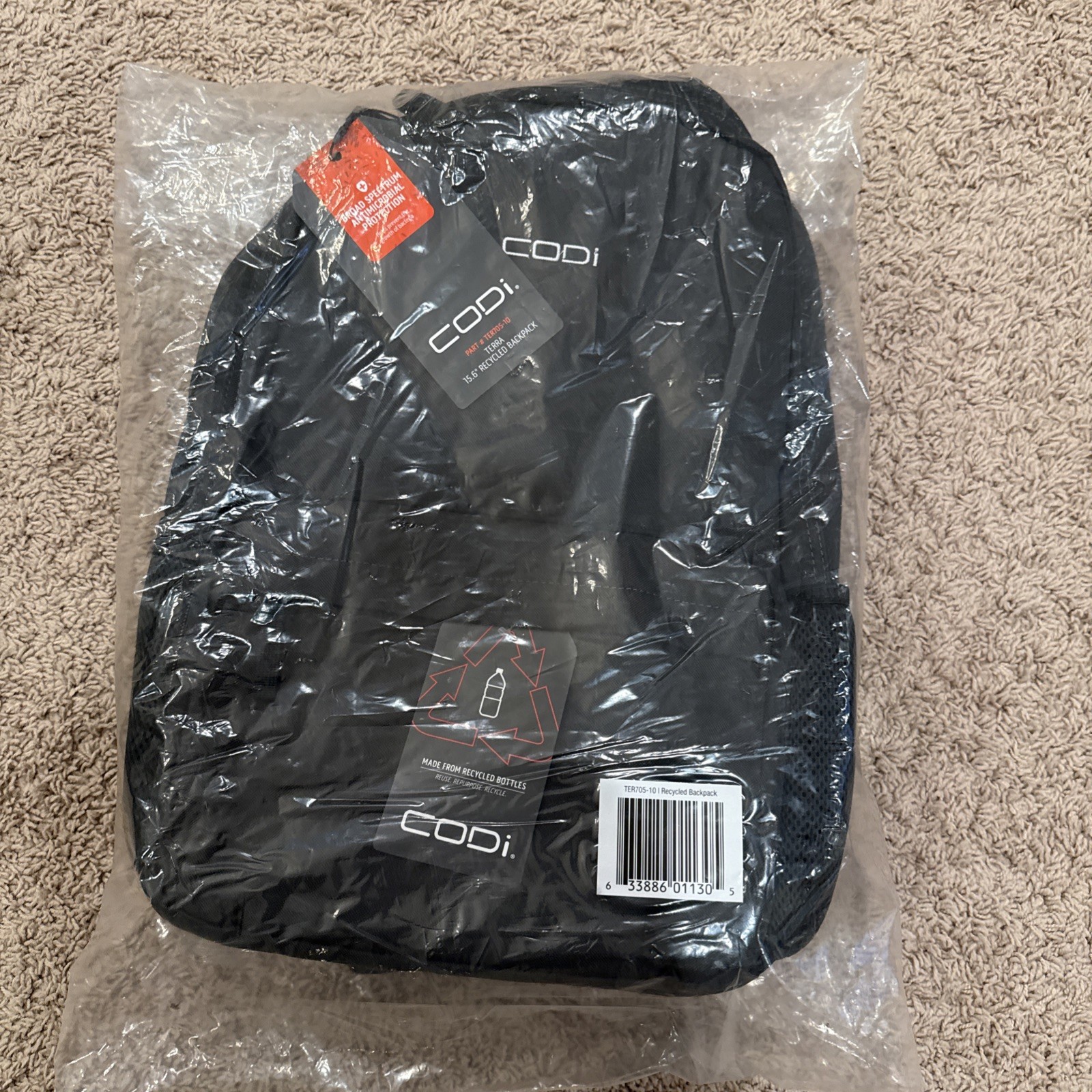 CODi Terra 15.6" Black Recycled Backpack w/Antimicrobial Coating NEW w/Tags NWT