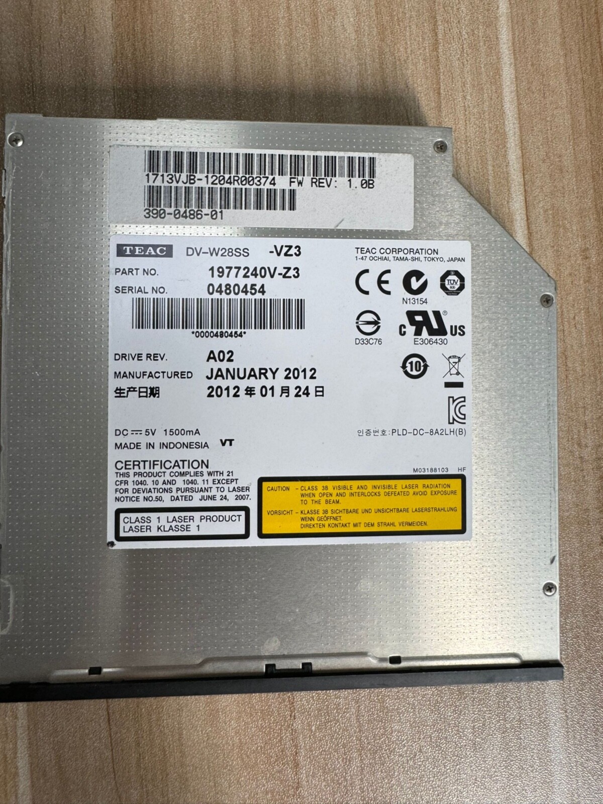 SUN/ORACLE, 390-0486, 8X DVD-ROM Writer / 24X CD-ROM Writer