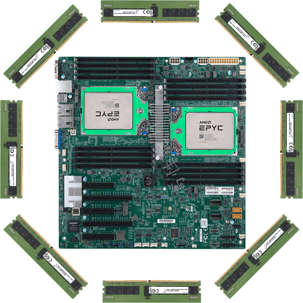 H11DSI-NT Supermicro motherboard + 2x AMD EPYC 7532 CPU + 8x 32GB 3200MHz RAMs