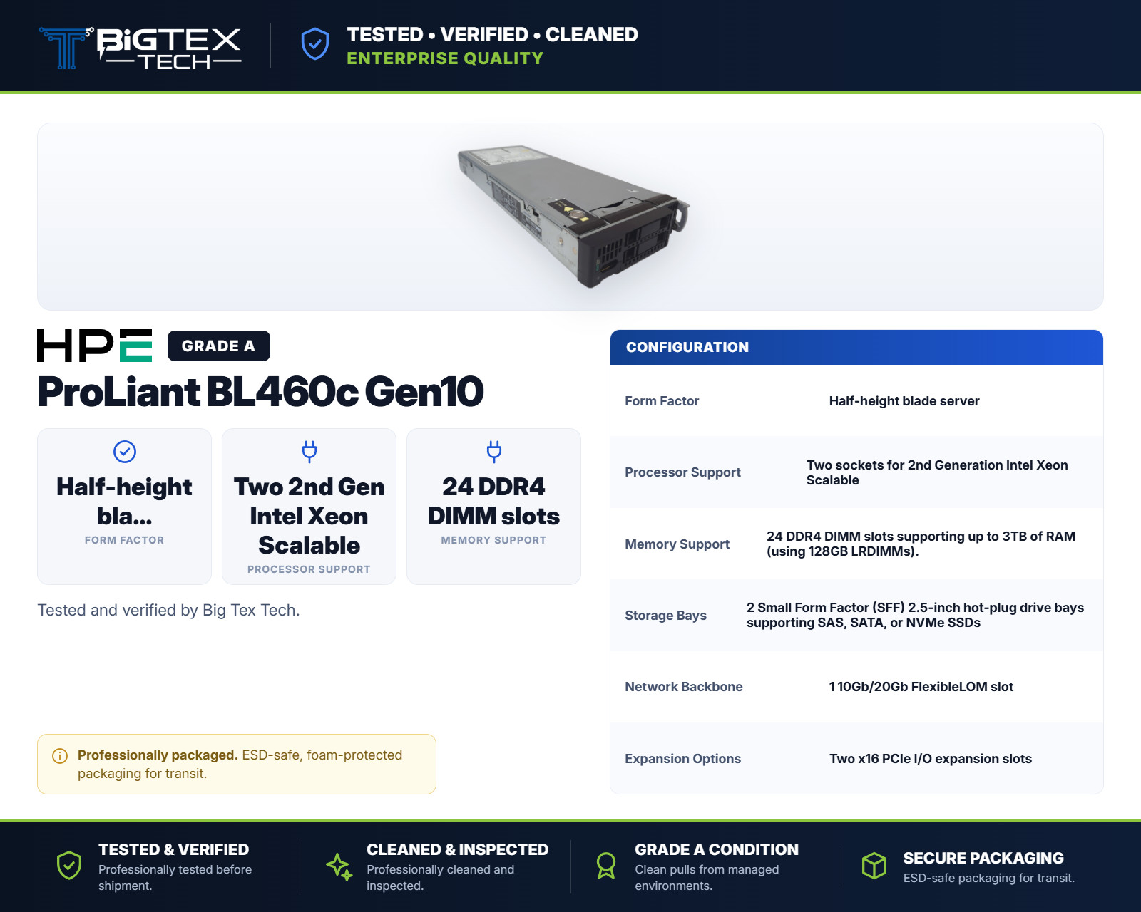 HPE ProLiant BL460c Gen10 Blade Server Node P09524-B21 Barebones