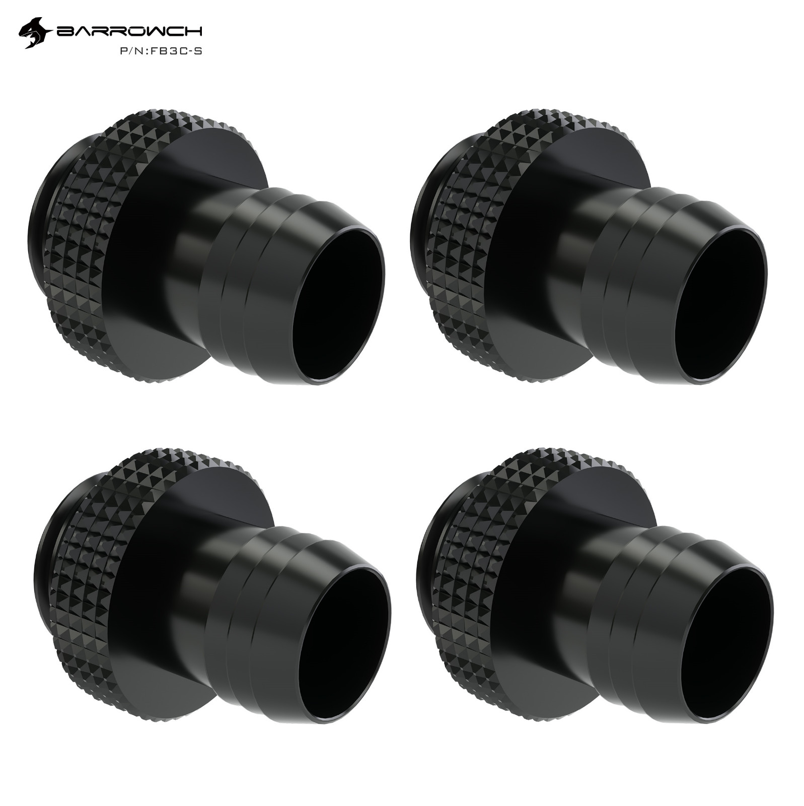 BarrowCH G1/4" to 3/8" (10mm) Barb PC Watercooling Fitting , Black - 4 Pack