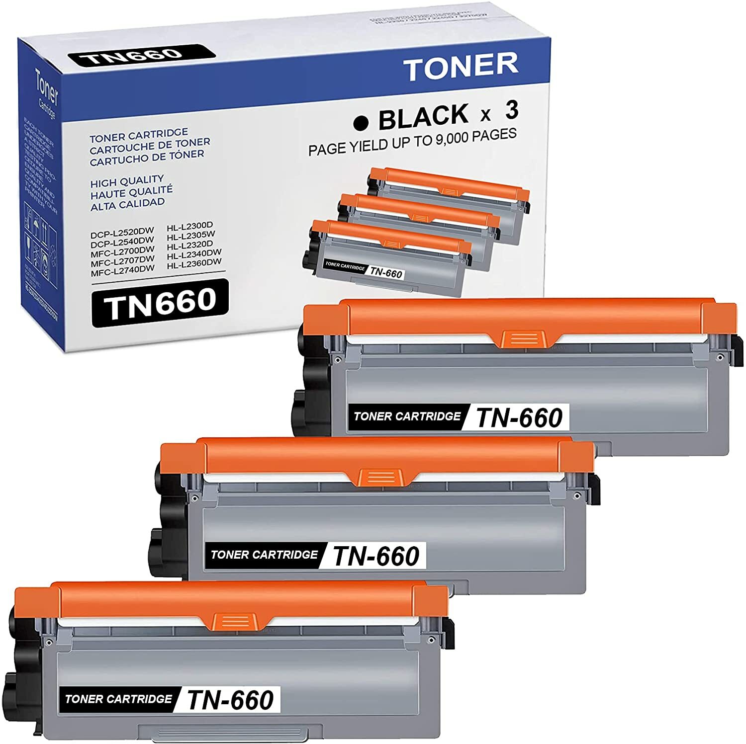 3 PACK TN660 Toner Cartridge for Brother TN630 TN660 HL-L2340DW L2380DW printer