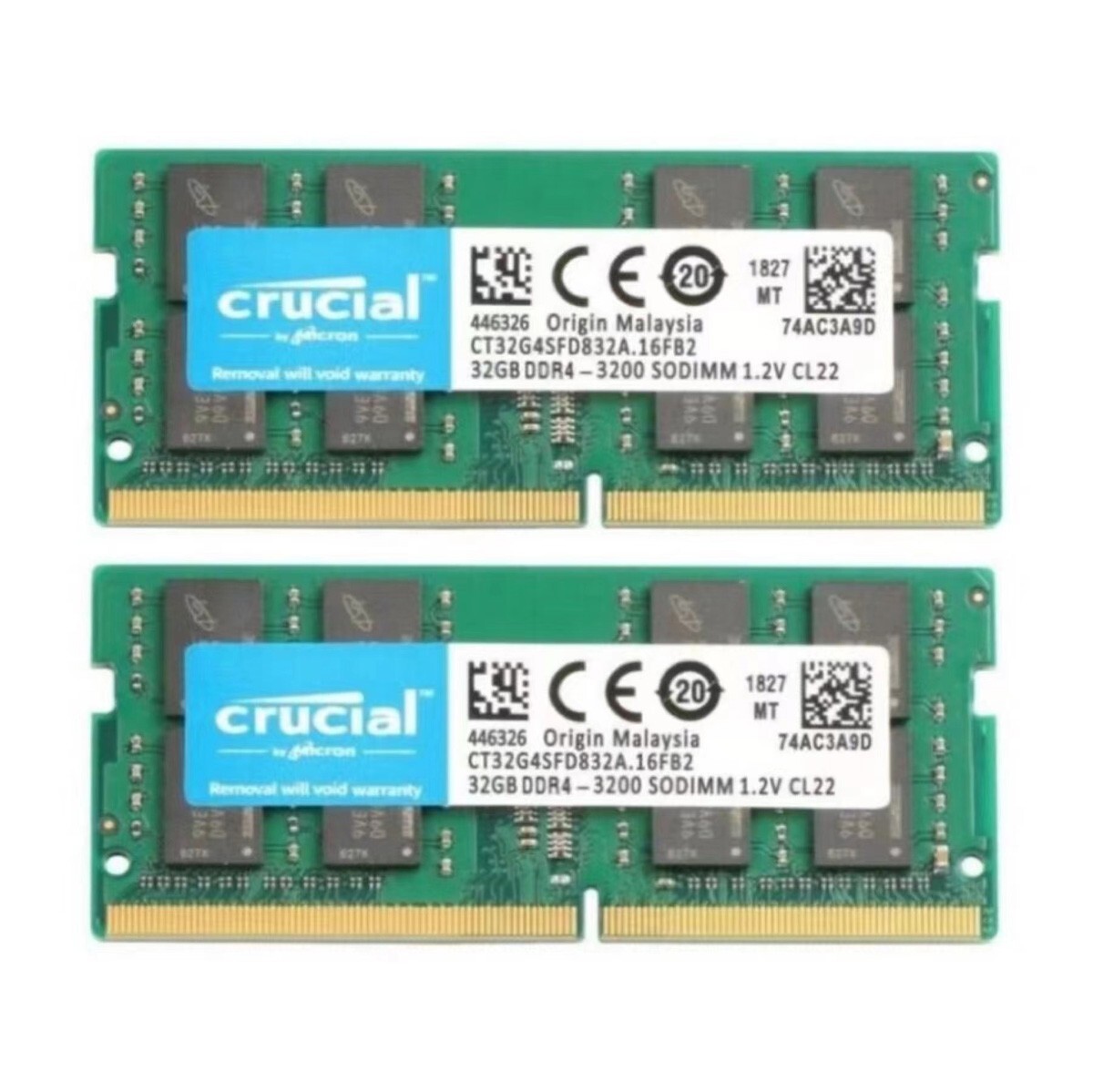 64GB (2X 32GB ) Crucial DDR4 3200MHz PC4-25600 SODIMM Memory Ram CT32G4SFD832A
