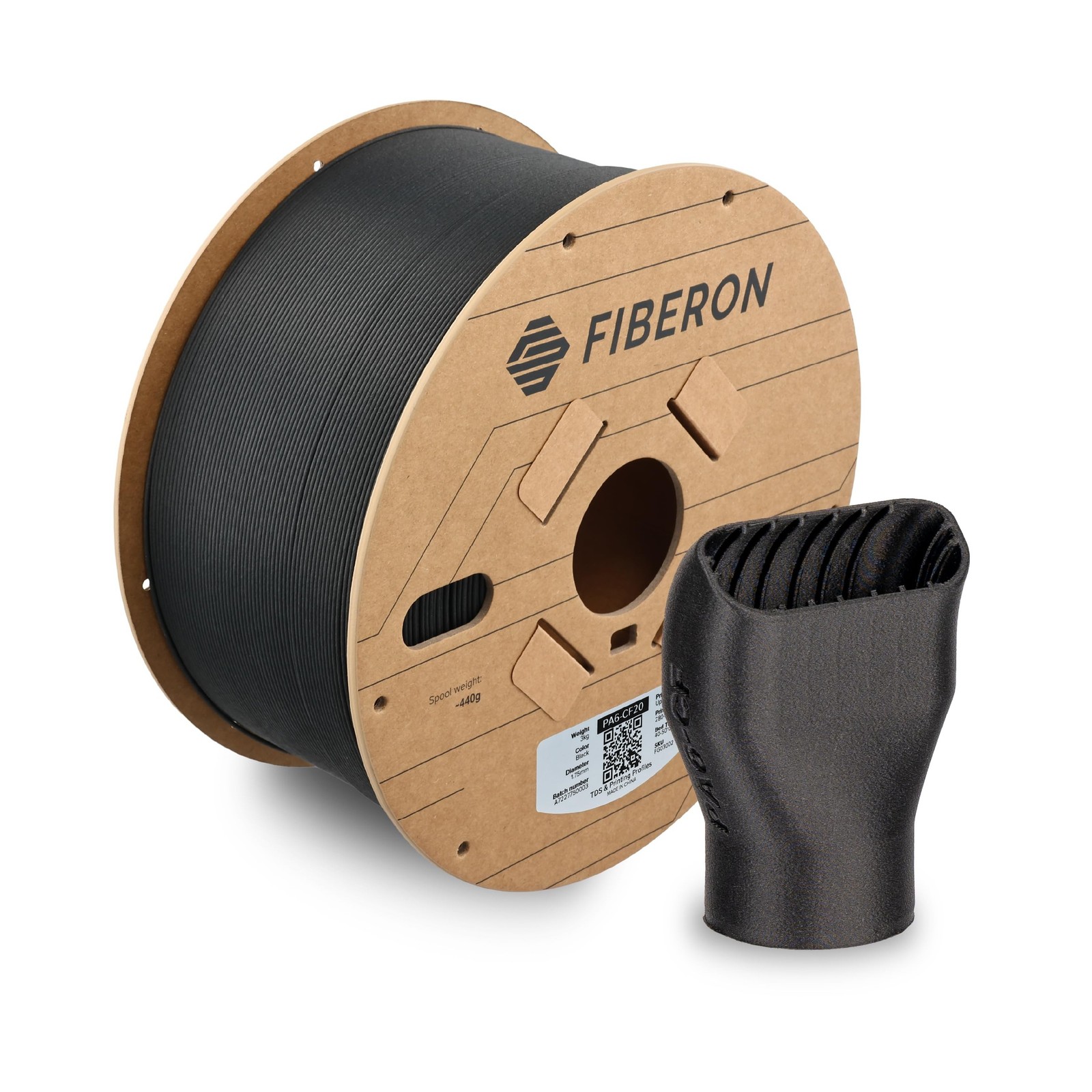 Polymaker Fiberon PA6-CF20 Carbon Fiber Nylon Filament 1.75mm Black 3kg, Fibe...