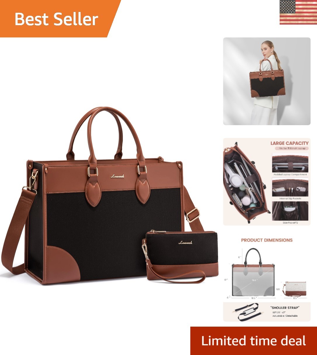Professional Women's 15.6'' Laptop Bag - Multi-Compartments & Clutch Included