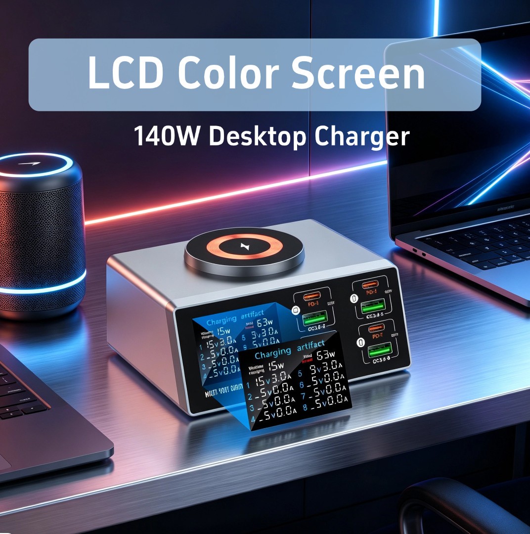 9-in-1 140W USB Charging Station Magnetic Wireless Smart LCD Display for Laptop