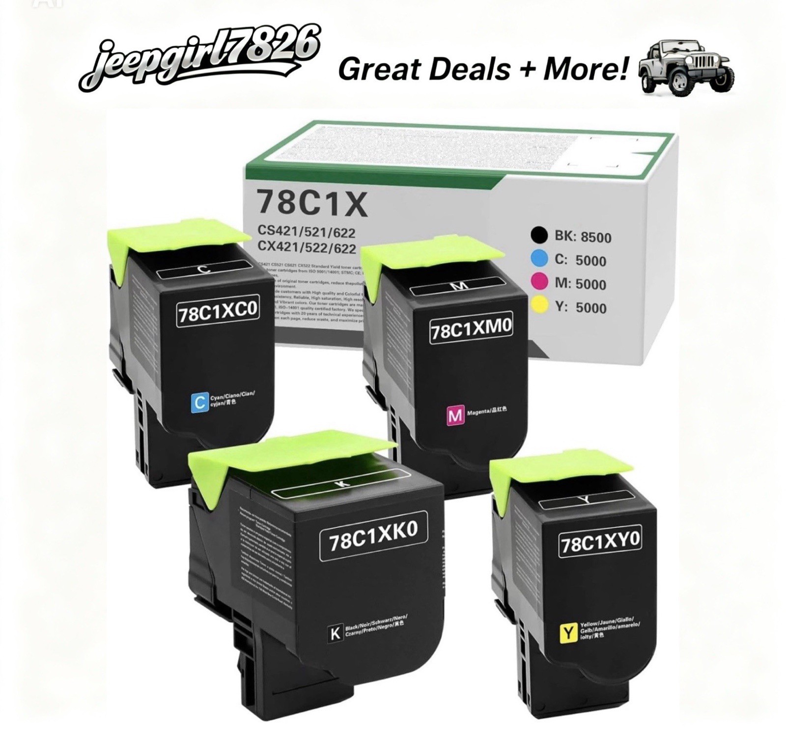 78C1XK0 4 Pack Toner 78C1XC0 78C1XM0 78C1XY0 Compatible CS421H CX421 78C1X