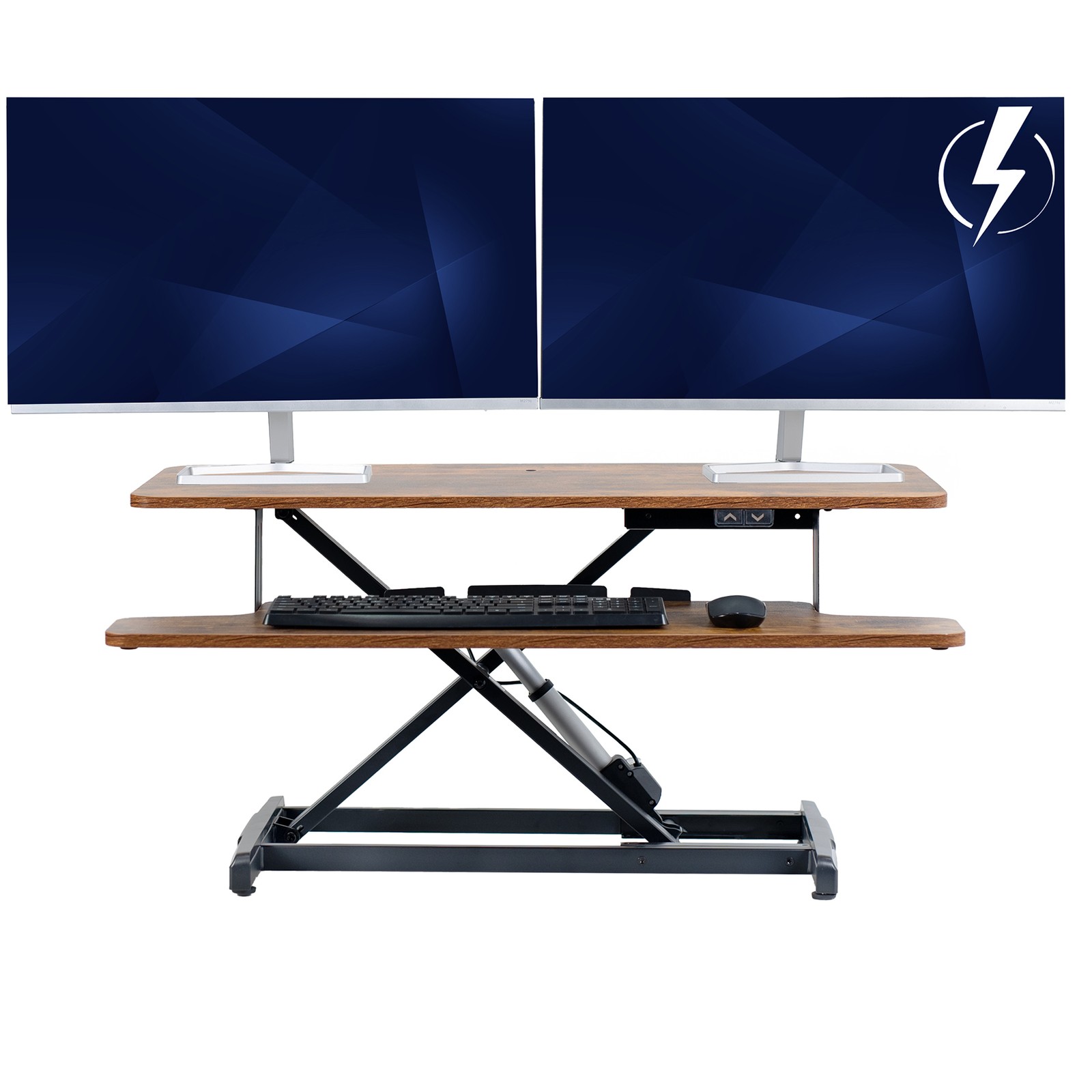 VIVO Vintage Brown Electric 36" Standing Desk Monitor Riser, Sit Stand Tabletop