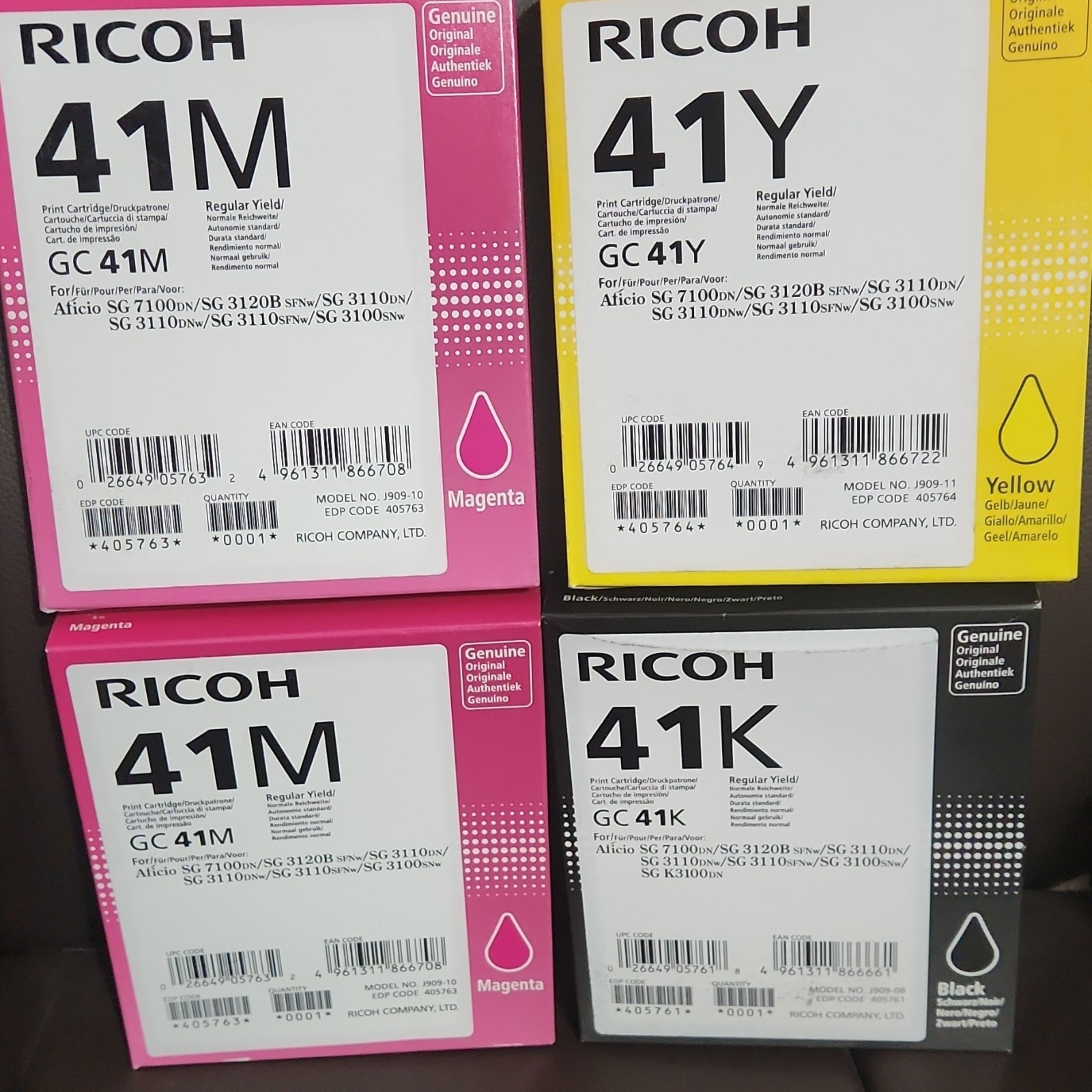 Ricoh GC41M GC41Y GC41K Gel Ink Cartridges Magenta Yellow Black Genuine