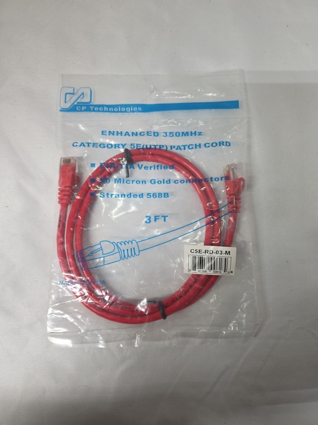 CP Technologies Enhanced 350MHz Category 5E UTP Red Patch Cord 3Ft (C5E-RD-03-M)