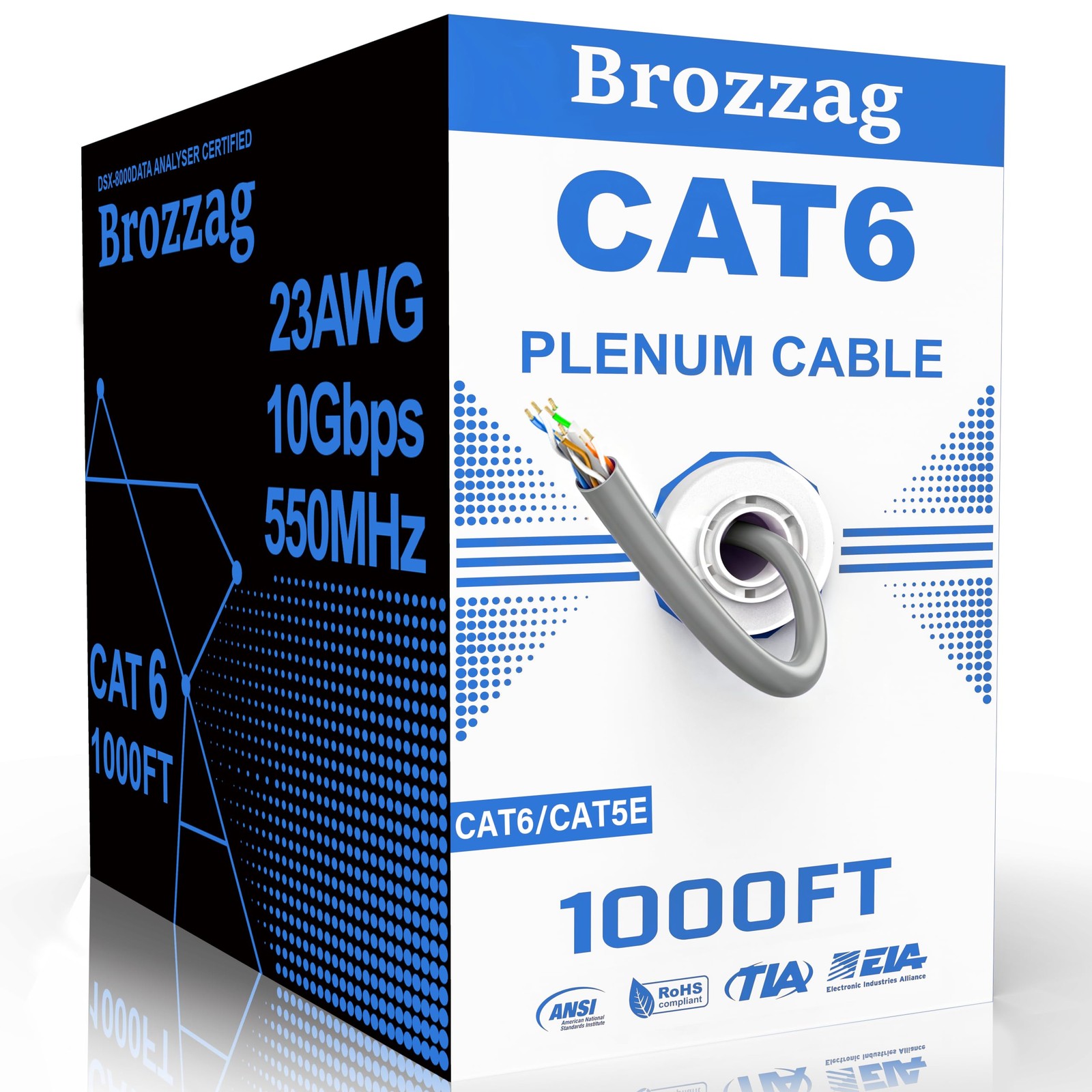 Cat 6 Plenum Cable 1000ft | 23AWG, 550MHz, 10Gbps UTP Ethernet | CMP Fire-Rat...