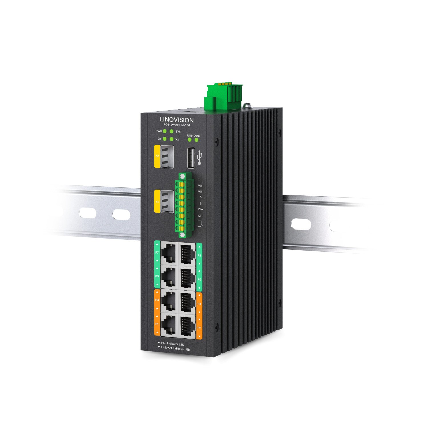 Industrial 8-Port Managed PoE++ Switch with 2x 10G SFP Uplinks and RS485