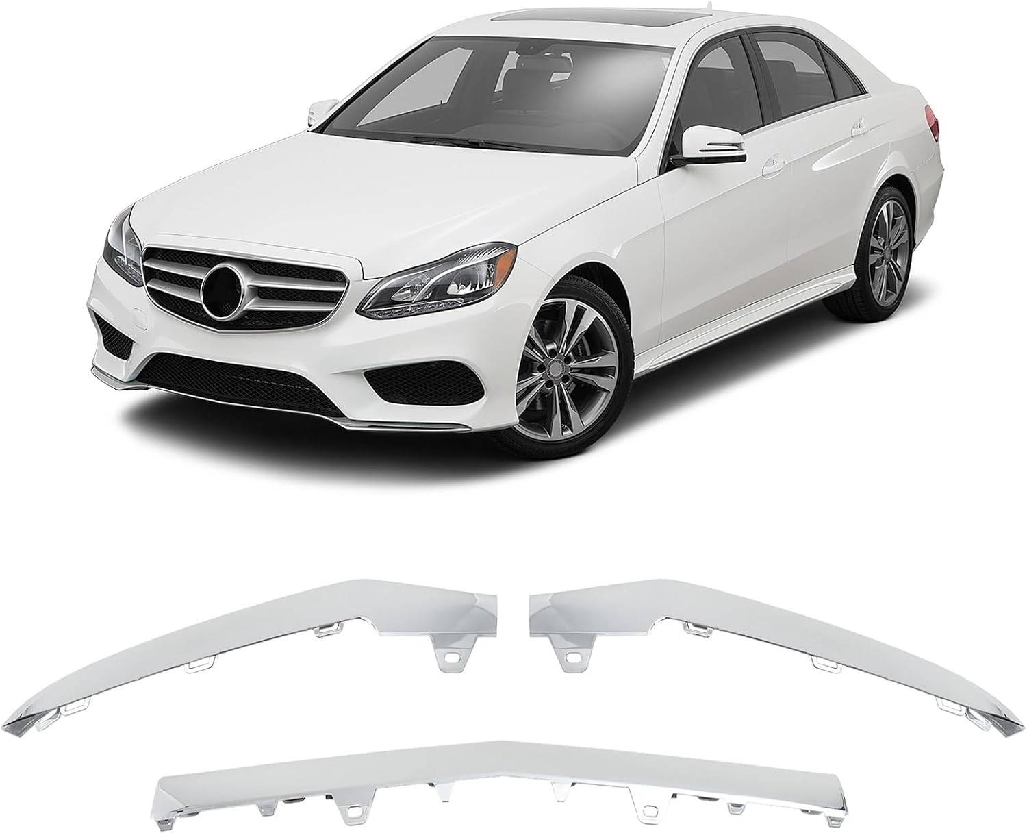 3Pcs Chrome Front Bumper Lip Moulding Trim Cover for Mercedes Benz E Class 2014-