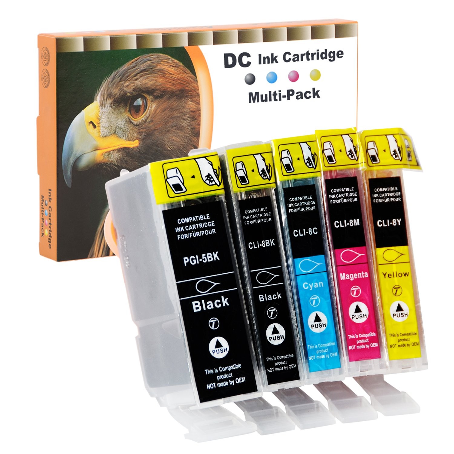 5x Printer Cartridges Compatible for Canon PGI5 CLI8 for Canon Pixma iP5200r iP5...