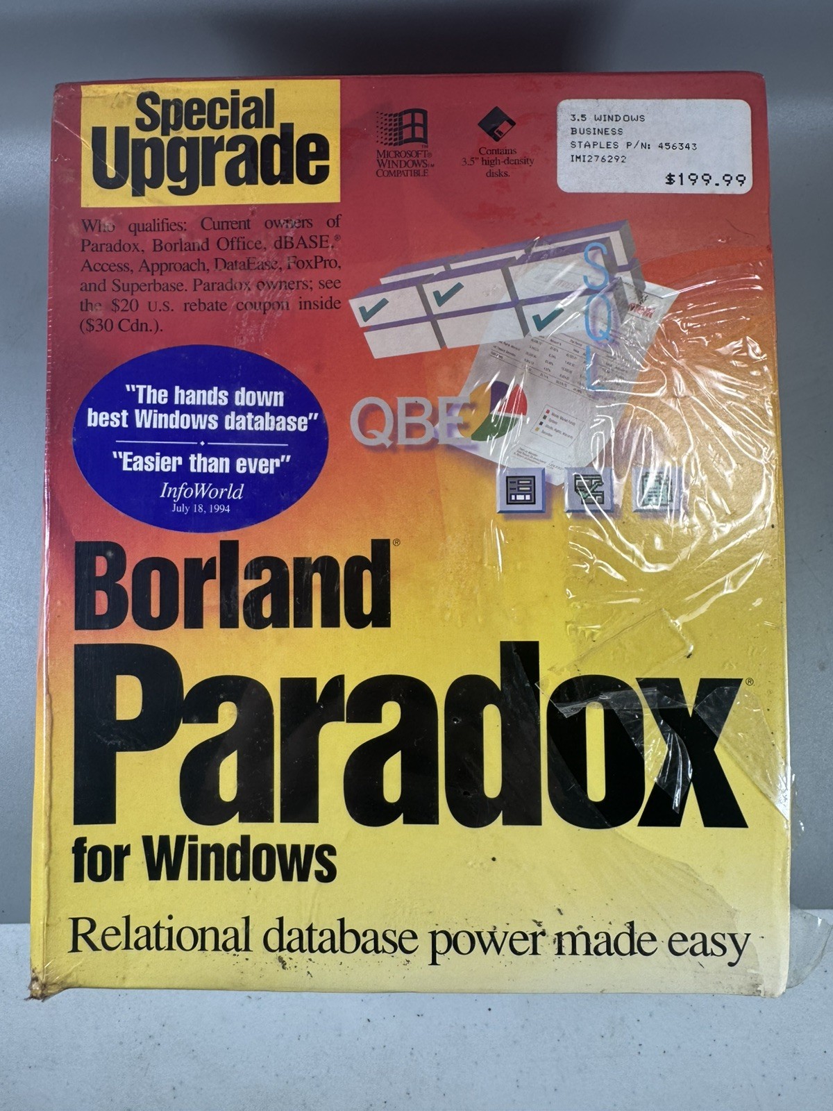 Borland Paradox 5.0 for Windows Special Upgrade 3.5” Disks New Sealed