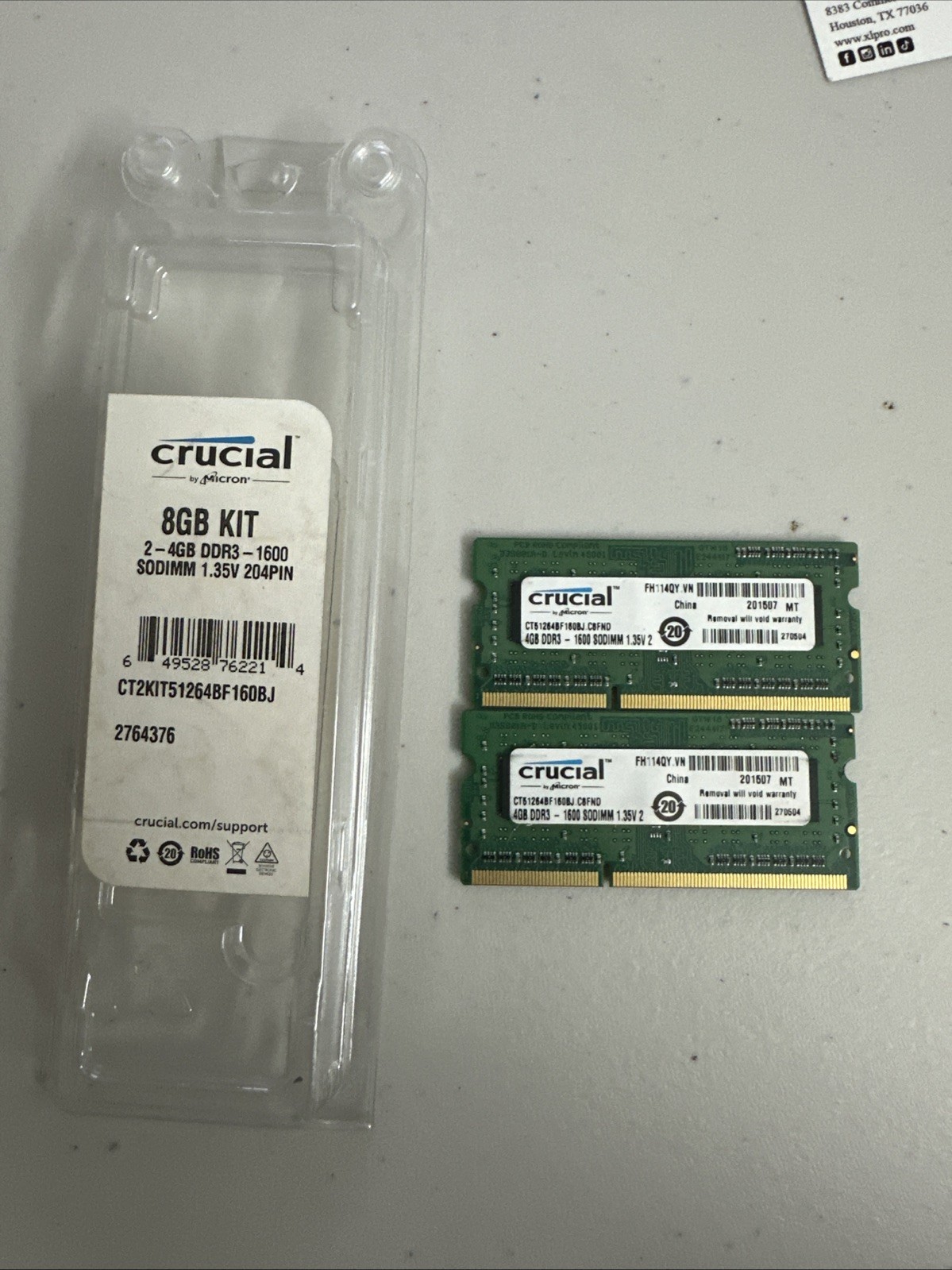 Crucial CT2KIT102464BF160B 8GB DDR3/DDR3L 1600 MT/S   204-Pin Memory - 2 Pieces