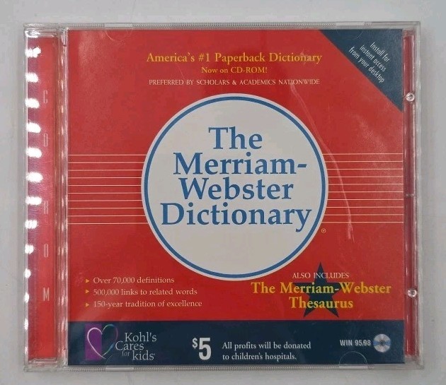 The Merriam Webster Dictionary: CD Win 95/98 2000 Used Kohl's Cares Kid VG 