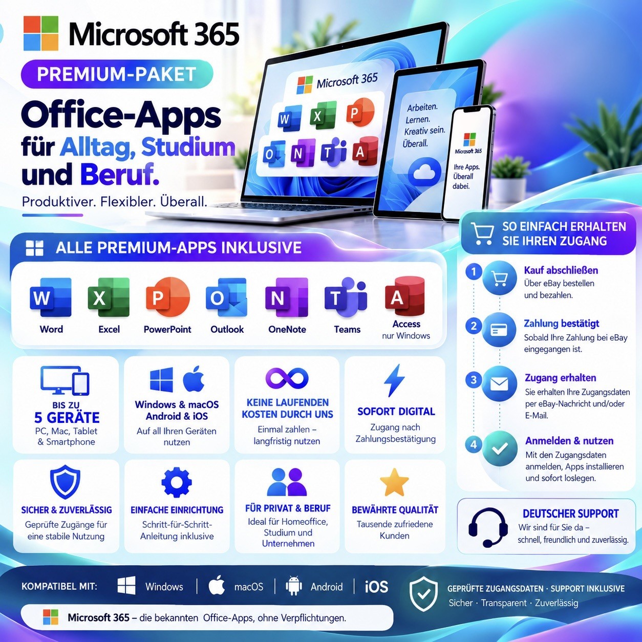 MICROSOFT 365 - DIGITAL ACCESS | UP TO 5 DEVICES | WINDOWS • MAC • ANDROID...