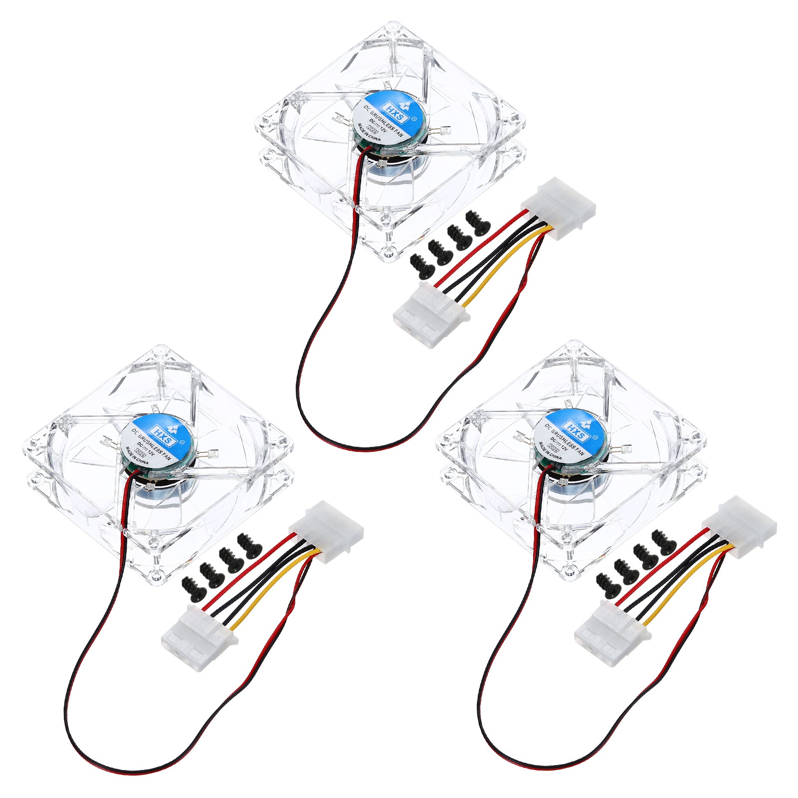 3Pcs Clear Computer Case Fan 1800RPM 80mm 4 Pin Blue 4 LED 12V with 12 Screws
