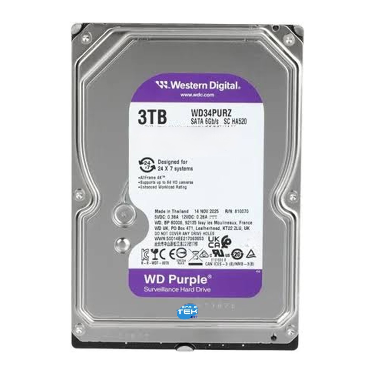 Western Digital 3.5" 3tb Sata 6gb/s 5400rpm HDD Wd34purz_