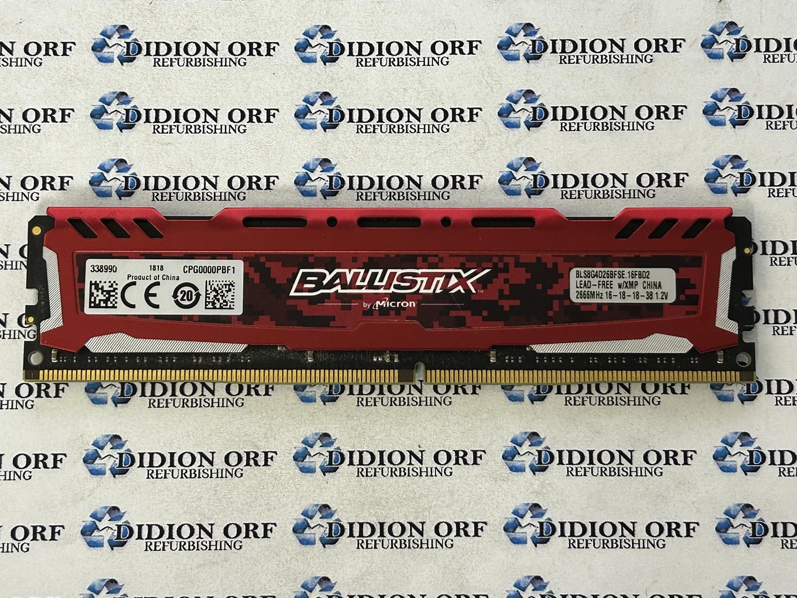 MICRON BALLISTIX 8 GB DDR4 DESKTOP RAM PC4-2666 BLS8G4D26BFSE.16FBD2, SKU 22688