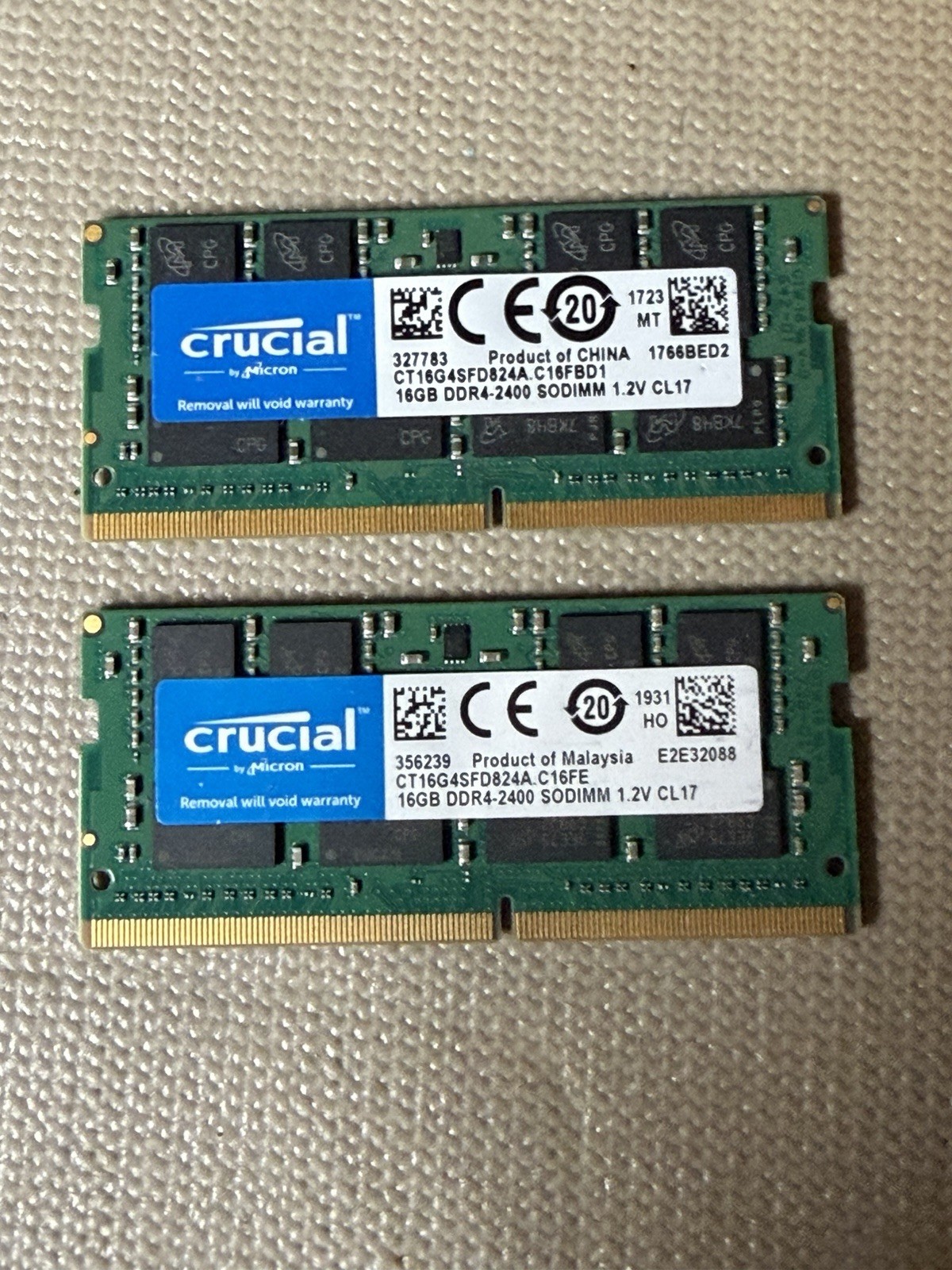 Crucial 2X 16GB DDR4 2400 SODIMM Laptop RAM CT16G4SFD824A.C16FE TOTAL OF 32GB