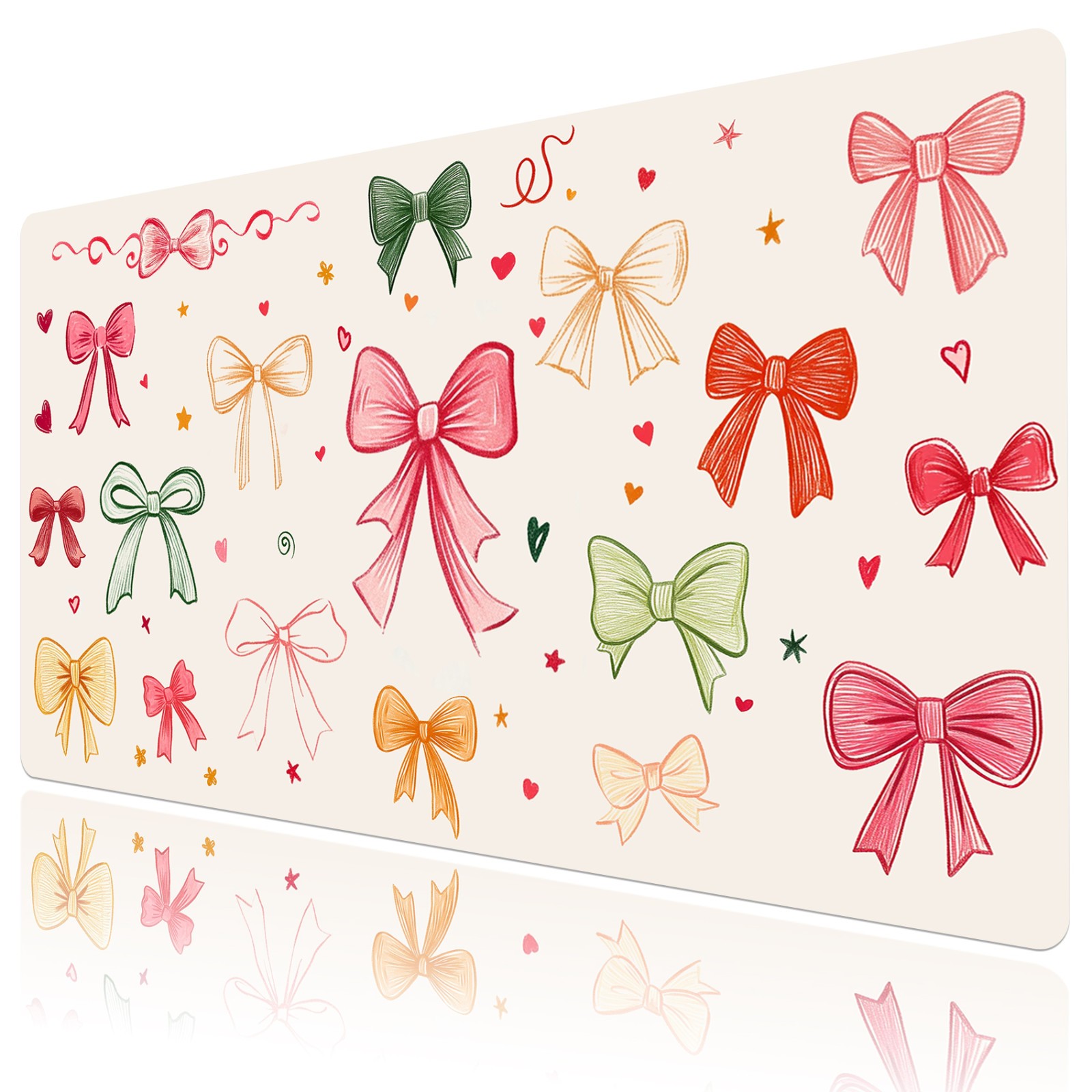 Modern Aesthetic Cute Pink Bow Desk Pad for Keyboard Desk Mat 31.5x15.7 inch