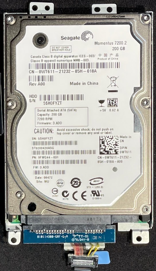 Seagate Momentus 200GB 7200RPM 2.5" SATA HDD / ST9200420ASG / WT611 / G812G