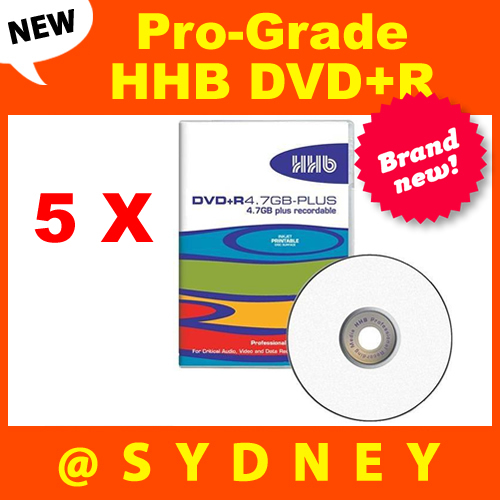 5 x NEW HHB DVD+R 4.7GB-Plus Pro-Grade Recordable DVD Blank Discs