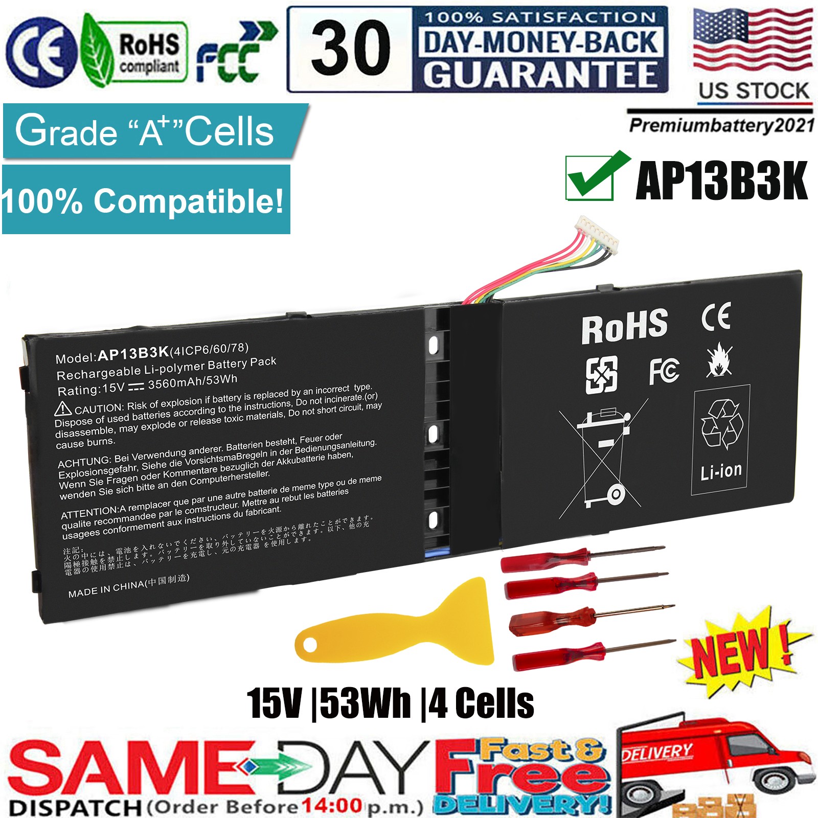 Battery for Acer Aspire M5-583 R14-R3 R7-571 R7-572 V5-452 V5-472 V5-473 V7-481