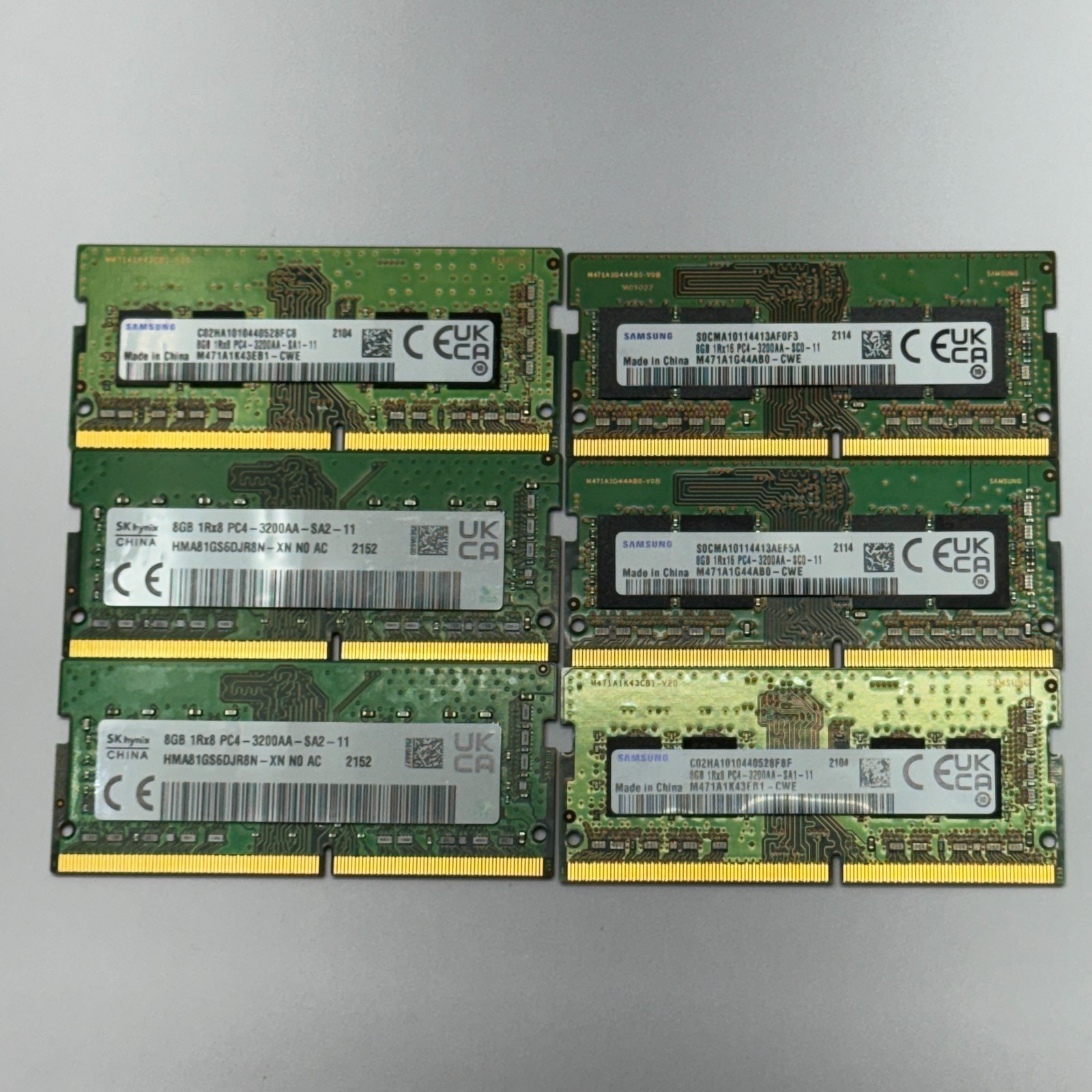 Bulk Lot of 6x 8GB DDR4 SODIMM 3200MHz Laptop RAM (SK Hynix & Samsung)