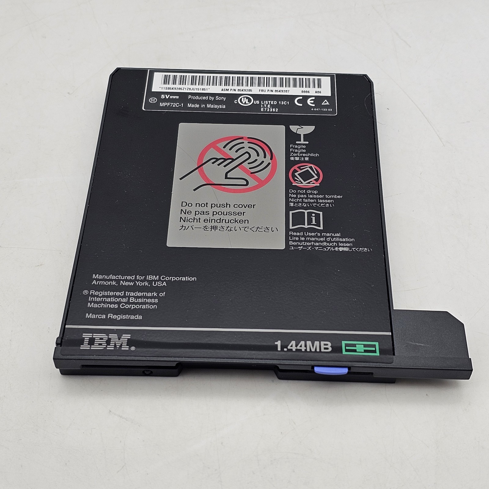 Original IBM Thinkpad Floppy Disk Drive Model MPF72C-1 P/N’s: 08K9605 / 08K9607