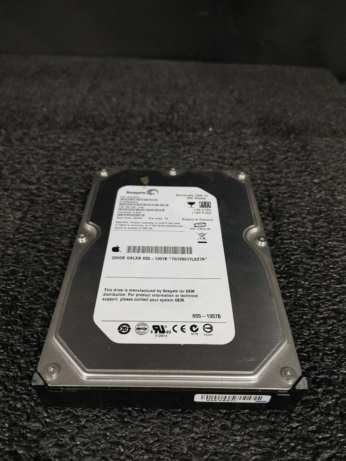 Apple 655-1357B ST3250820AS 250GB 7.2K RPM 8MB FW 3.BQE DC 08034 SATA 3.5" HDD