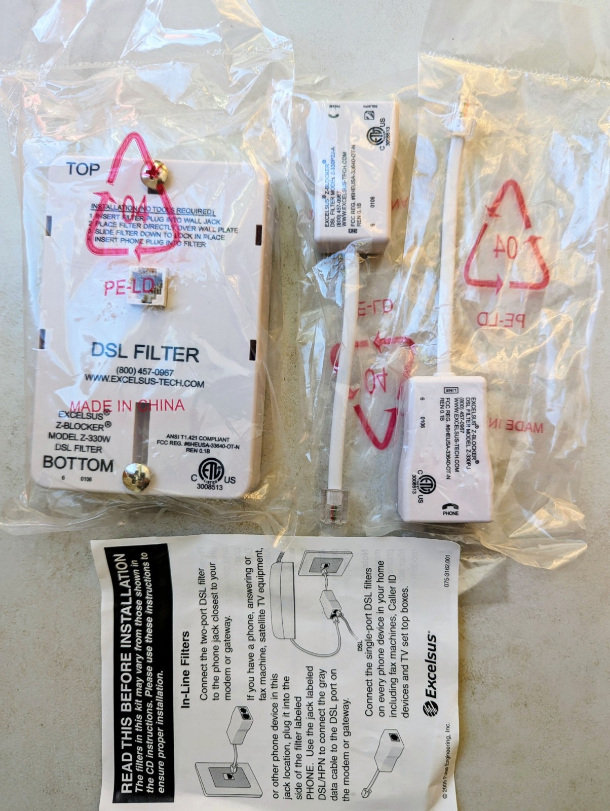 Excelsus DSL Filter Z-Blocker Z-330W with two In-line Z-330PJ never opened