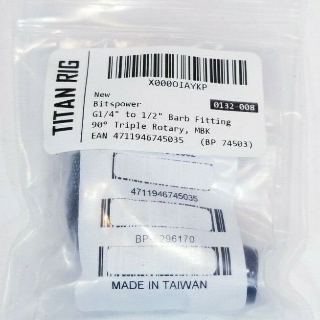 Bitspower: G 1/4" Matte Black Triple Rotary 90 Degree 1/2" Barb Fitting