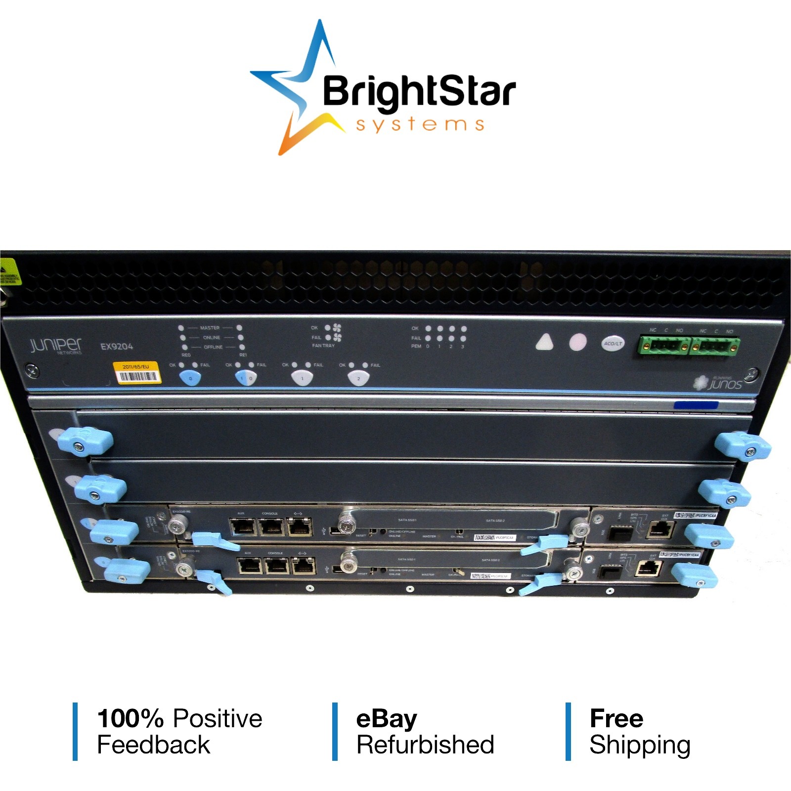 Juniper EX9204-CHAS3-S Chassis | 2x EX9200-RE | 2x EX9200-SF, 4x PWR-MX480-2520.
