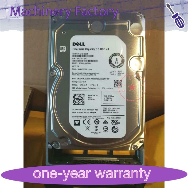 New Dell PRNR6 6TB ST6000NM0034 12G 7.2K 3.5 SAS Hard Drive W/ Tray