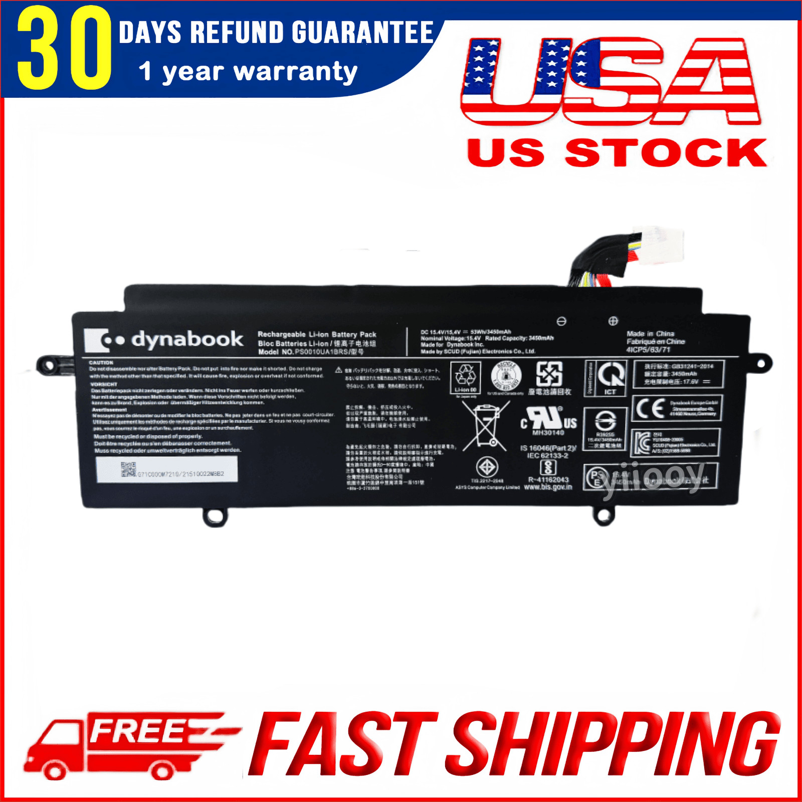 New Genuine 53Wh PS0010UA1BRS Battery for Toshiba Dynabook Portege X30W X30W-J